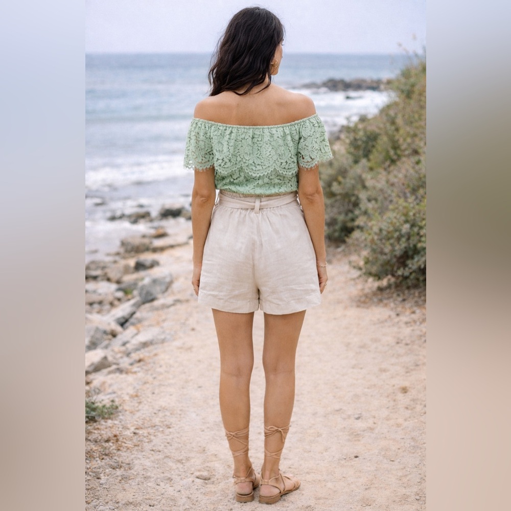 Sugar Lips Sage Off The Shoulder Lace Top | Size S - Picture 2 of 9